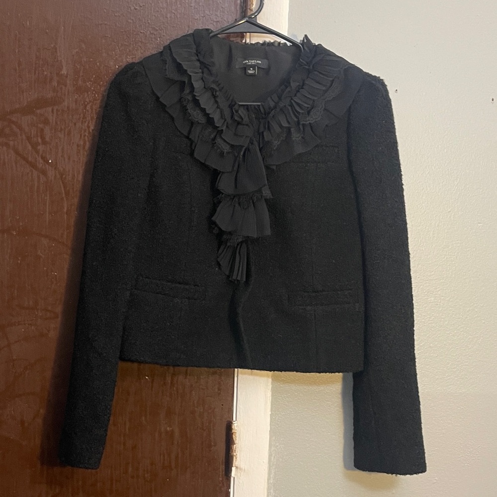 Ann Taylor Black Ruffle Collar Blazer